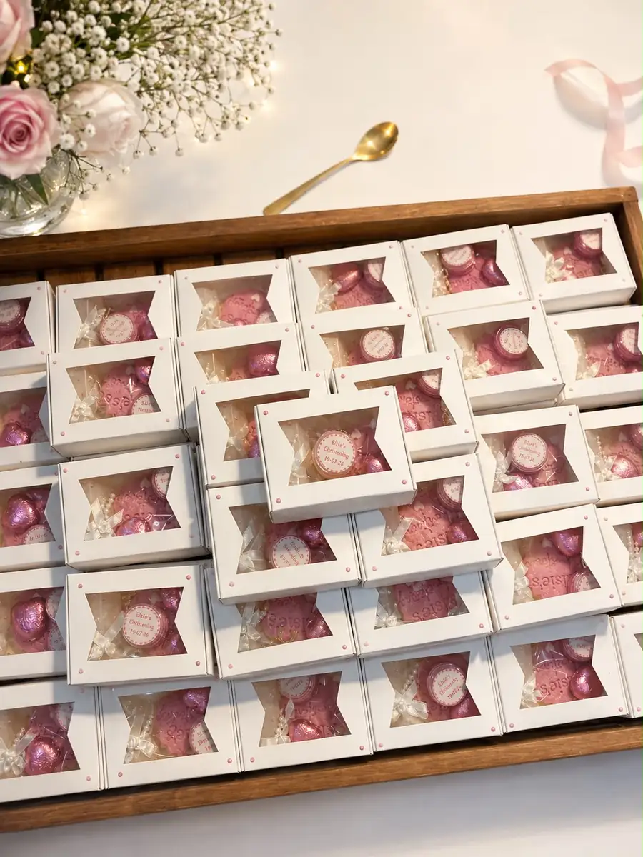 Tray of handmade wedding favour boxes
